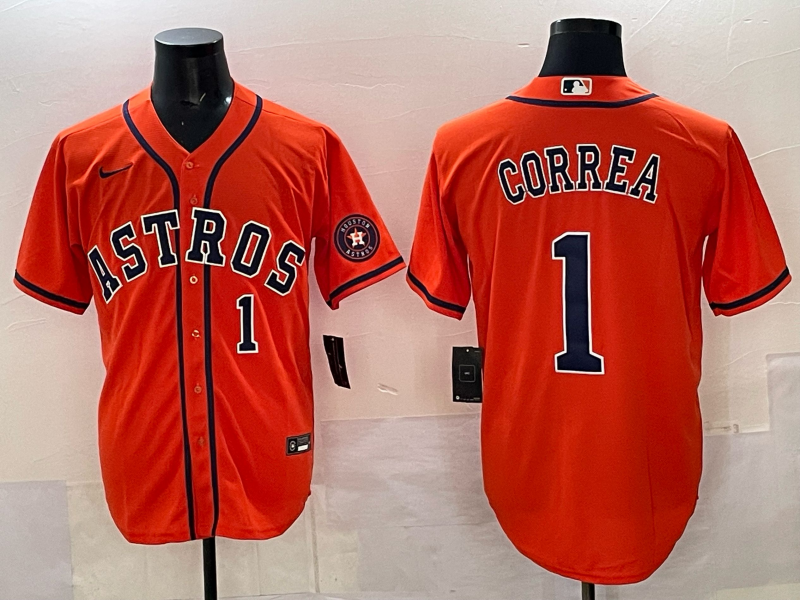 Men 2025 Houston Astros #1 Correa orange Nike MLB Jersey 004->youth mlb jersey->Youth Jersey